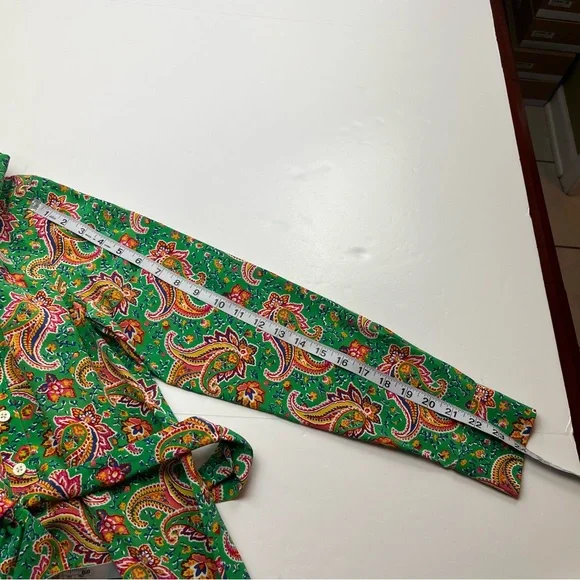 Lauren Ralph Lauren Multicolor Kelly Green Paisley 100% Silk Unlined Dress SZ 10 - Picture 10 of 11